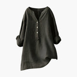 Women's Linen Blouse with Button Closure and Rollable Sleeves