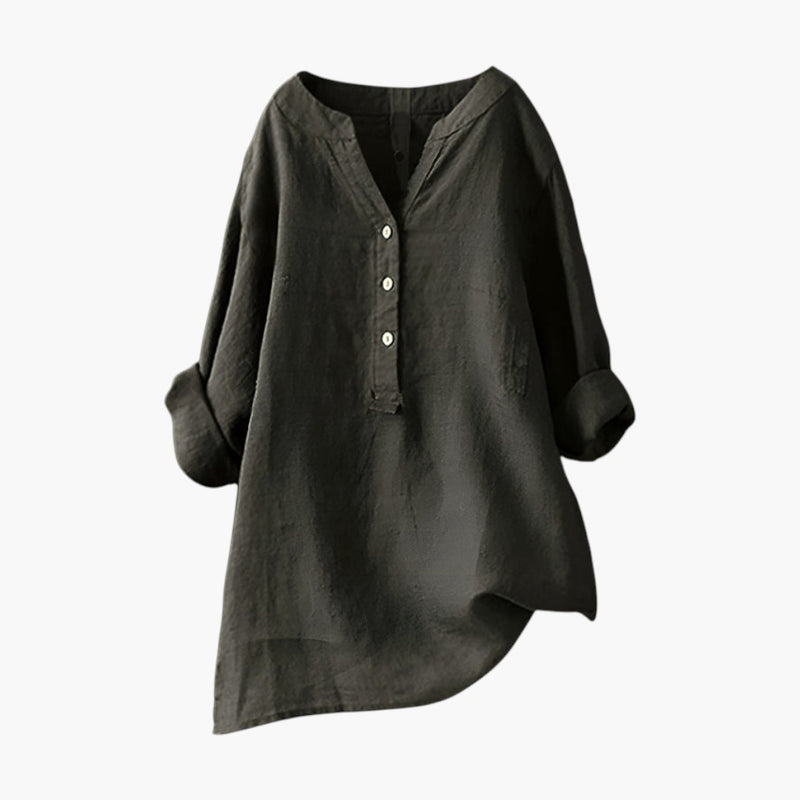 Women's Linen Blouse with Button Closure and Rollable Sleeves
