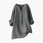Women's Linen Blouse with Button Closure and Rollable Sleeves