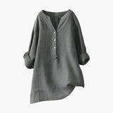 Women's Linen Blouse with Button Closure and Rollable Sleeves