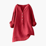 Women's Linen Blouse with Button Closure and Rollable Sleeves