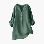 Women's Linen Blouse with Button Closure and Rollable Sleeves