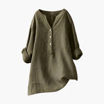 Women's Linen Blouse with Button Closure and Rollable Sleeves