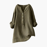Women's Linen Blouse with Button Closure and Rollable Sleeves
