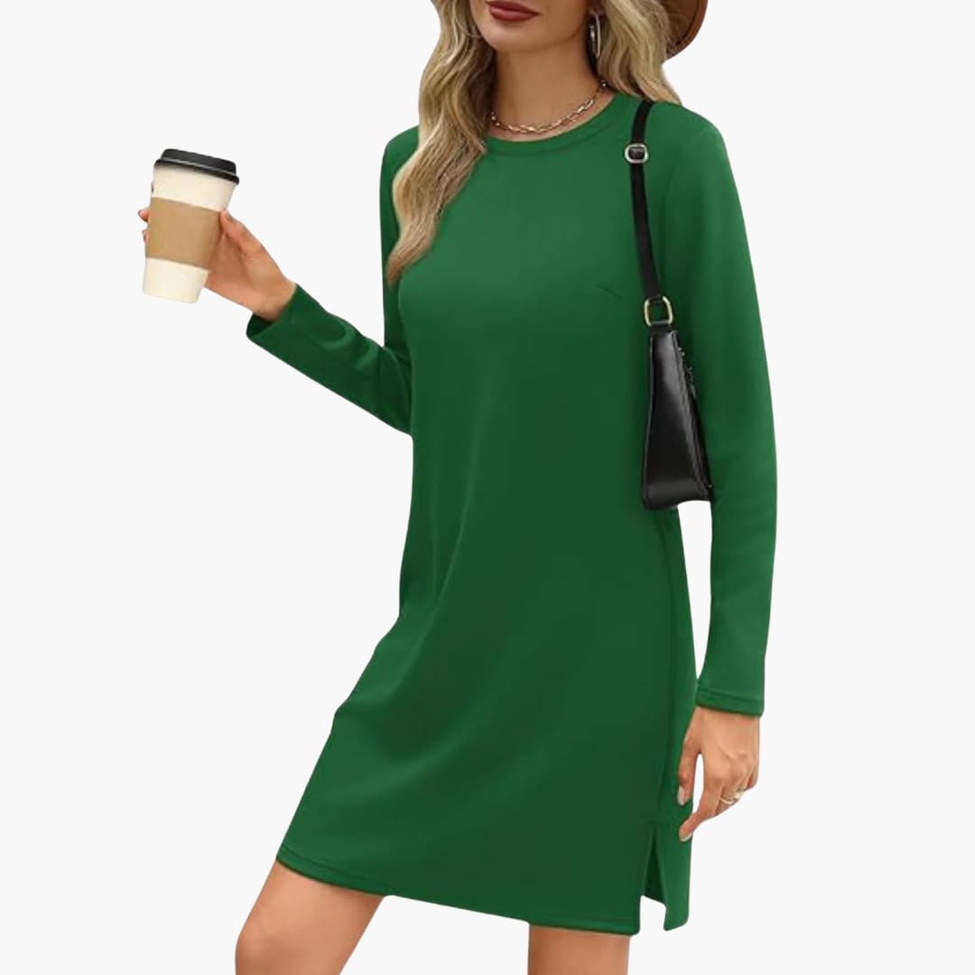 Women's Mini Dress with Long Sleeves and Round Neck