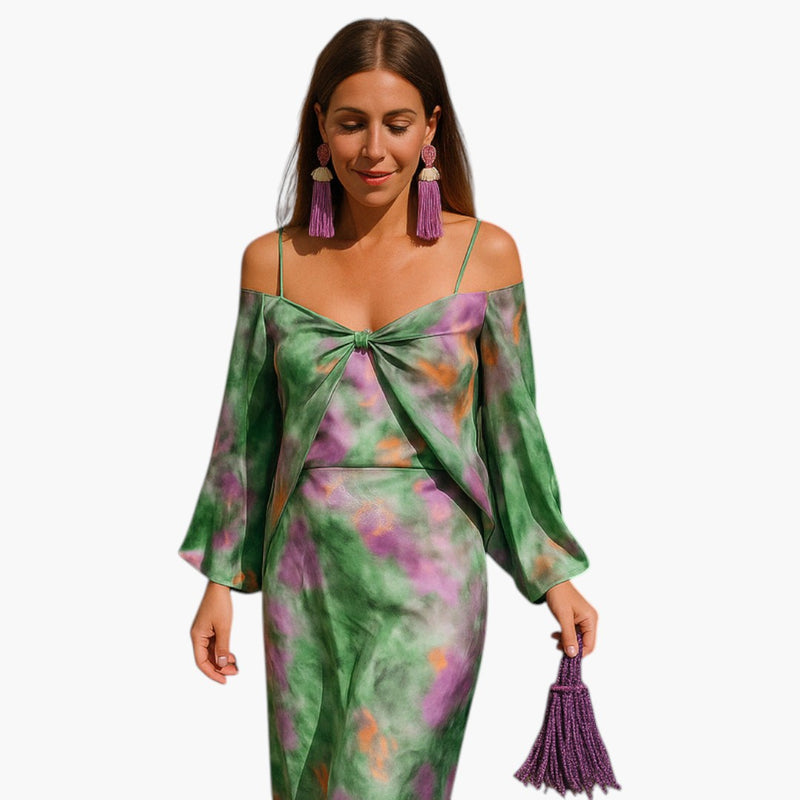 Bavane | Women's Maxi Dress with Detachable Scarf and Sleeves