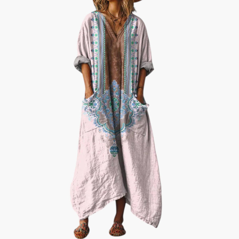 Women's Maxi Dress with Embroidery and Pockets