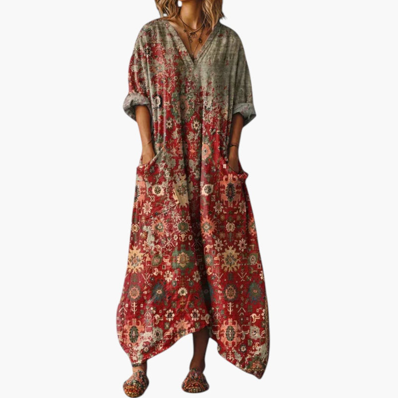 Women's Maxi Dress with Embroidery and Pockets