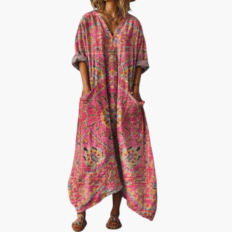 Women's Maxi Dress with Embroidery and Pockets