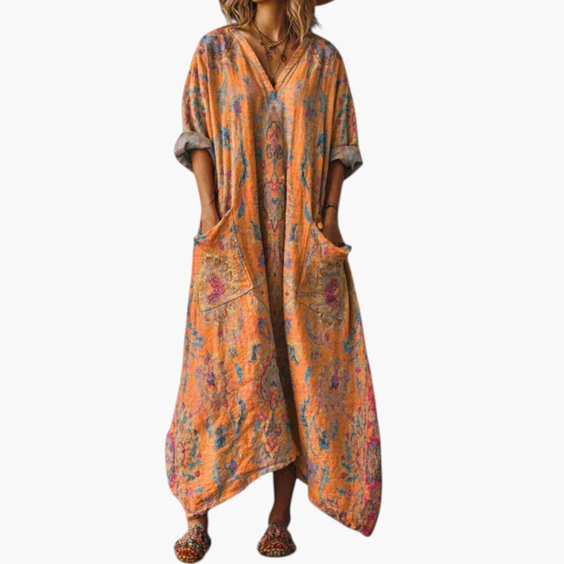 Bavane | Women's Maxi Dress with Embroidery and Pockets
