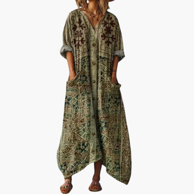 Women's Maxi Dress with Embroidery and Pockets