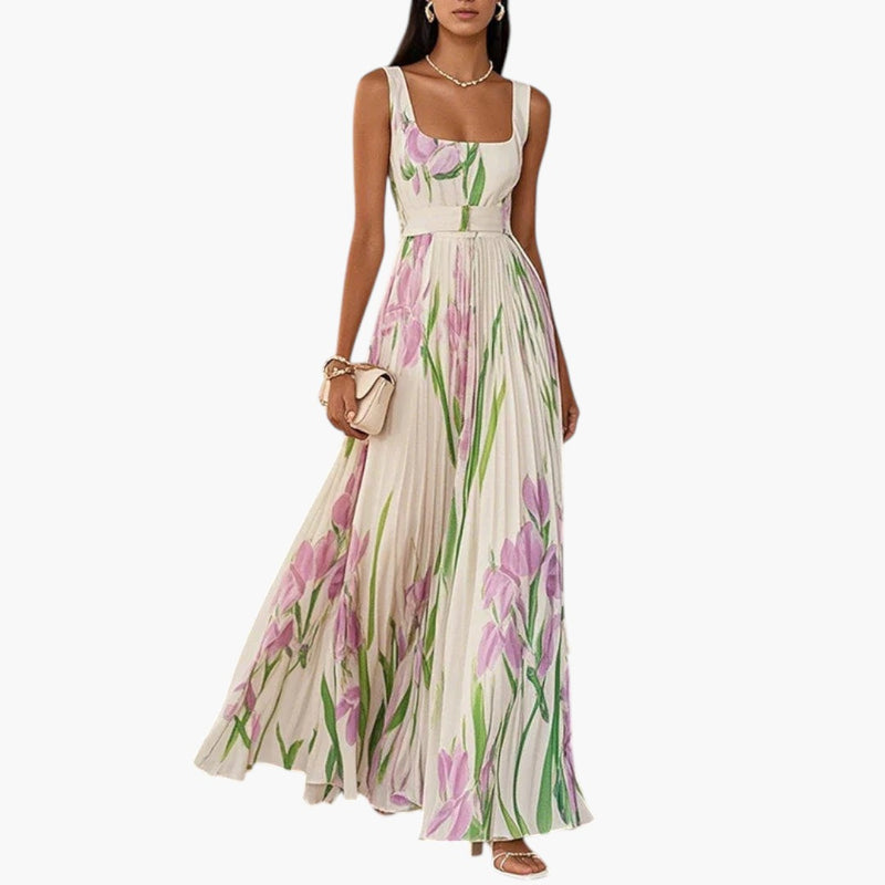 Women's Maxi Dress with Floral Pattern and A-Line Fit