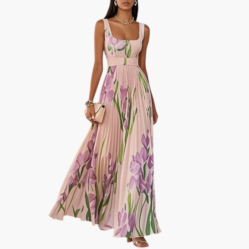 Women's Maxi Dress with Floral Pattern and A-Line Fit