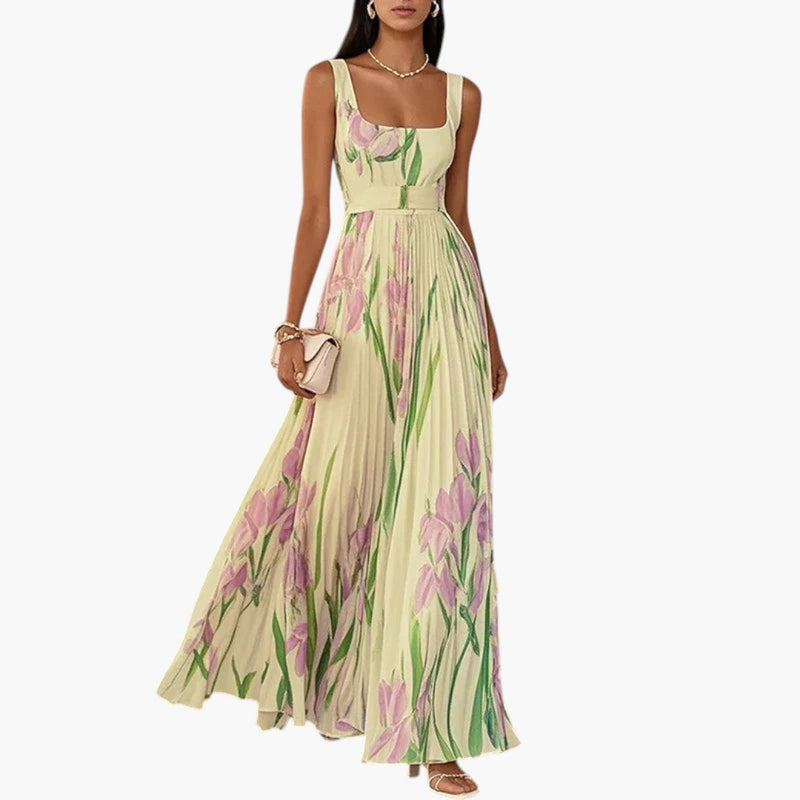 Women's Maxi Dress with Floral Pattern and A-Line Fit