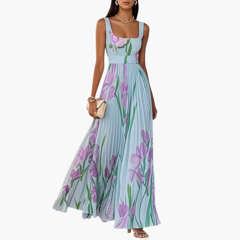 Women's Maxi Dress with Floral Pattern and A-Line Fit