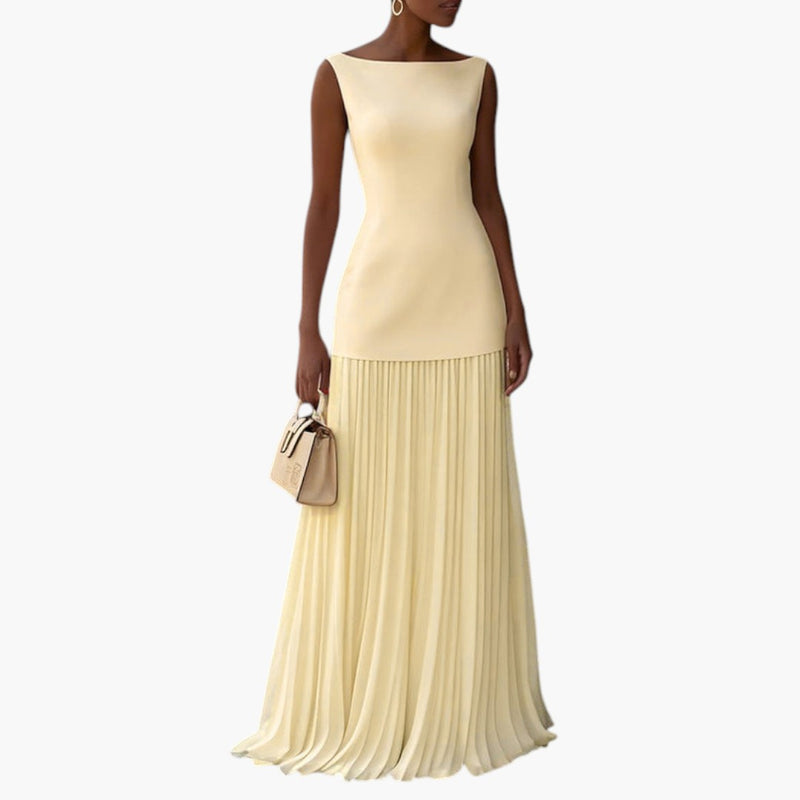 Women's Maxi Dress with Pleated Skirt and Sleeveless Design