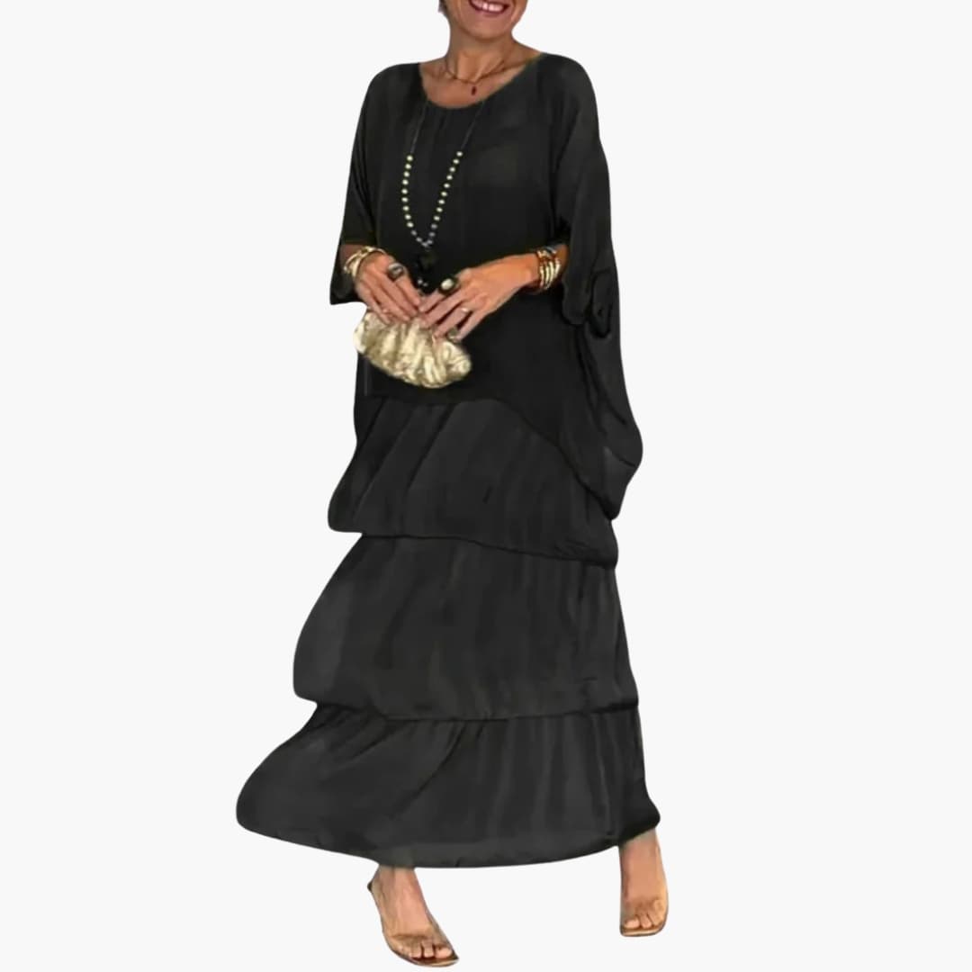 Womens Maxi Dress with Round Neck and Smocked Sleeves