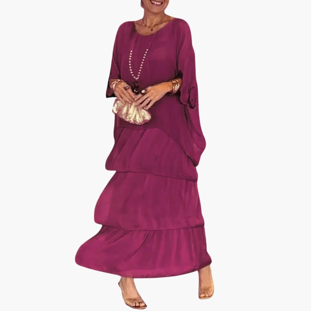 Womens Maxi Dress with Round Neck and Smocked Sleeves