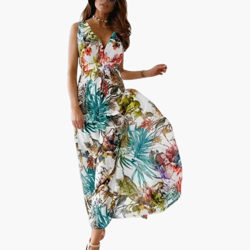 Bavane | Women's Maxi Dress with V Neckline and Sleeveless Design