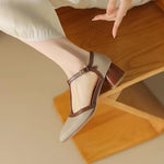 Women's Mid Heel Shoes with T Strap and Perforated Upper