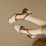 Women's Mid Heel Shoes with T Strap and Perforated Upper
