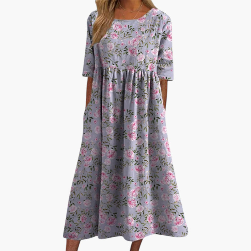 Women's Midi Dress with Embroidery and Relaxed Fit