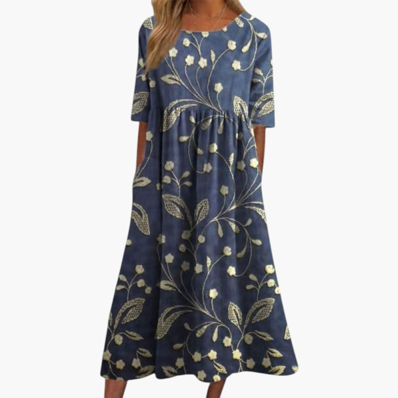 Bavane | Women's Midi Dress with Embroidery and Relaxed Fit
