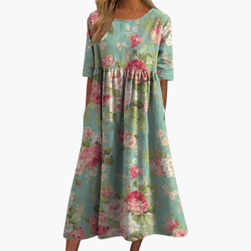 Women's Midi Dress with Embroidery and Relaxed Fit