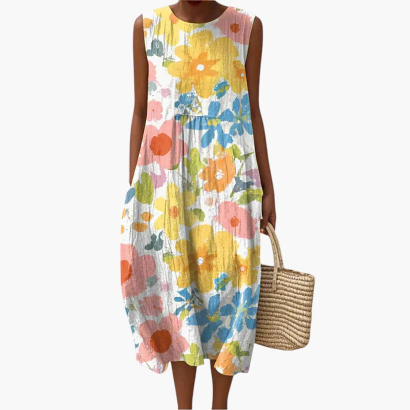 Women's Midi Dress with Floral Print and A-Line Fit