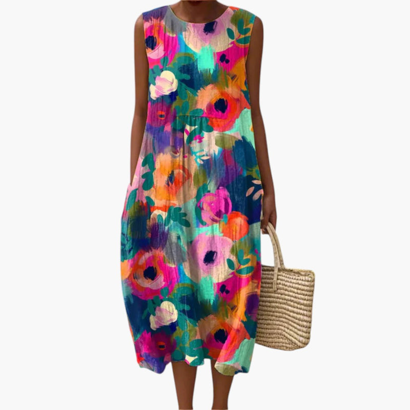 Women's Midi Dress with Floral Print and A-Line Fit