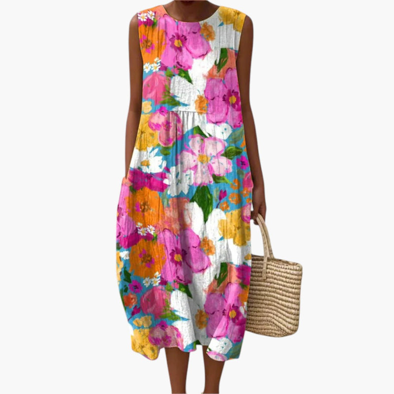 Bavane | Women's Midi Dress with Floral Print and A-Line Fit