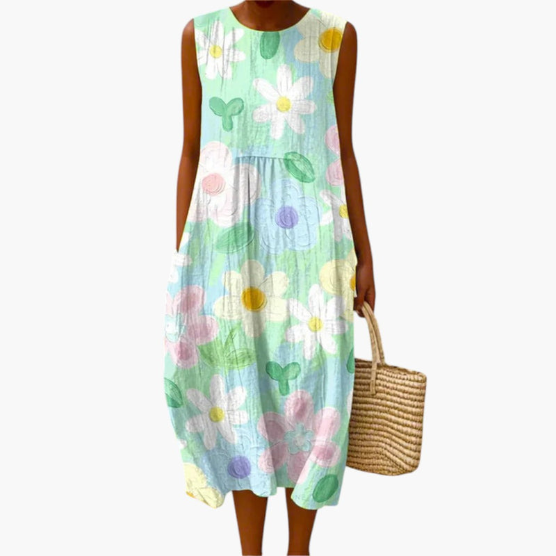 Women's Midi Dress with Floral Print and A-Line Fit