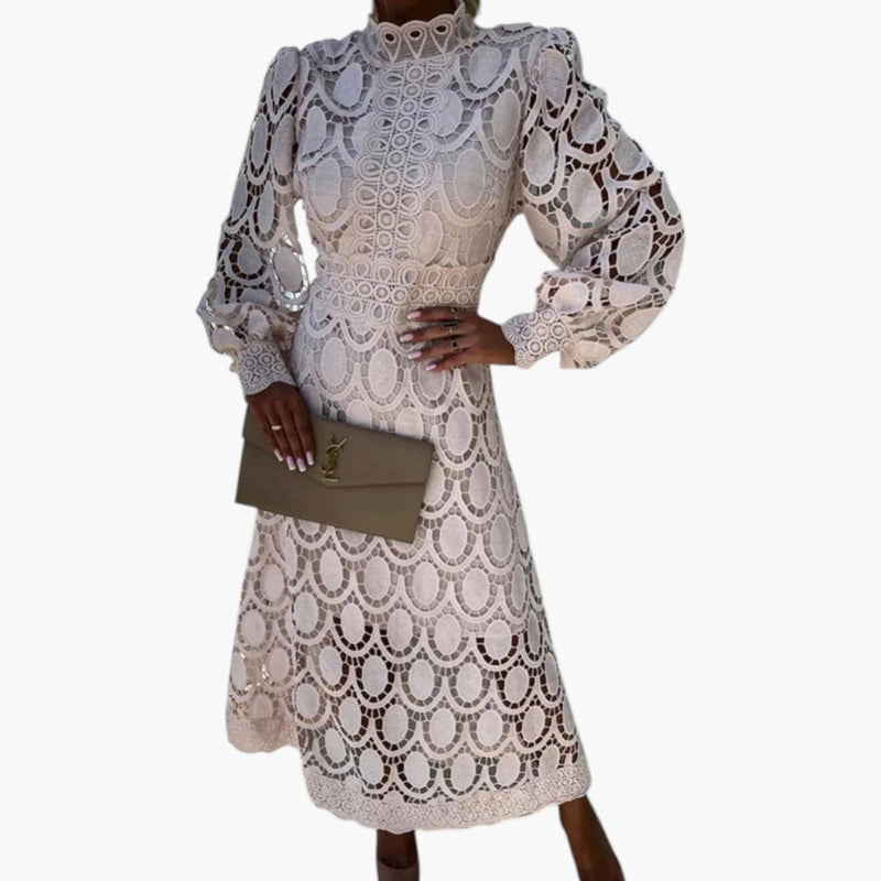 Women's Midi Dress with Lace Detailing and Structured Waist