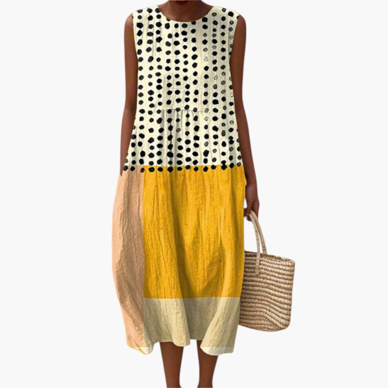 Women's Midi Dress with Round-Neckline and Sleeveless Design