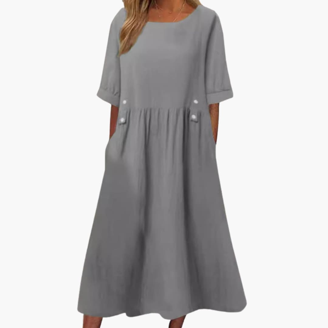 Bavane | Women's Midi Dress with Round Neck and Loose Fit