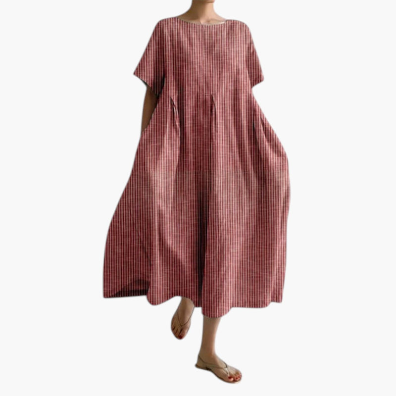 Women's Midi Dress with Short Sleeves and Side Pockets