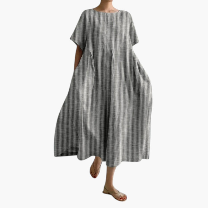Women's Midi Dress with Short Sleeves and Side Pockets