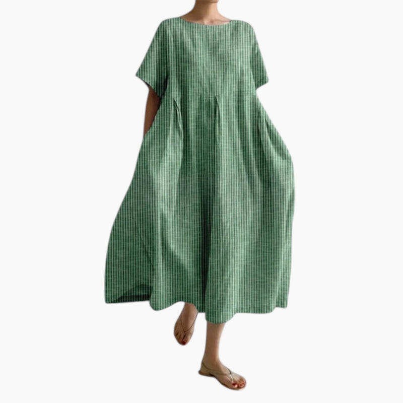 Women's Midi Dress with Short Sleeves and Side Pockets
