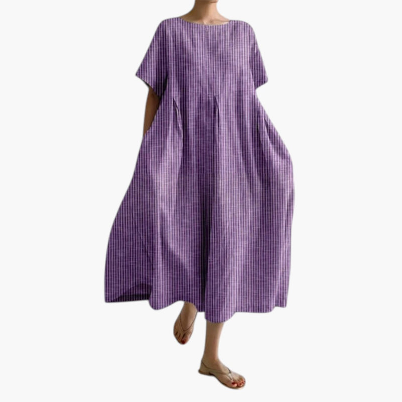 Women's Midi Dress with Short Sleeves and Side Pockets