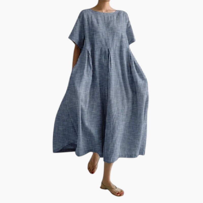 Women's Midi Dress with Short Sleeves and Side Pockets