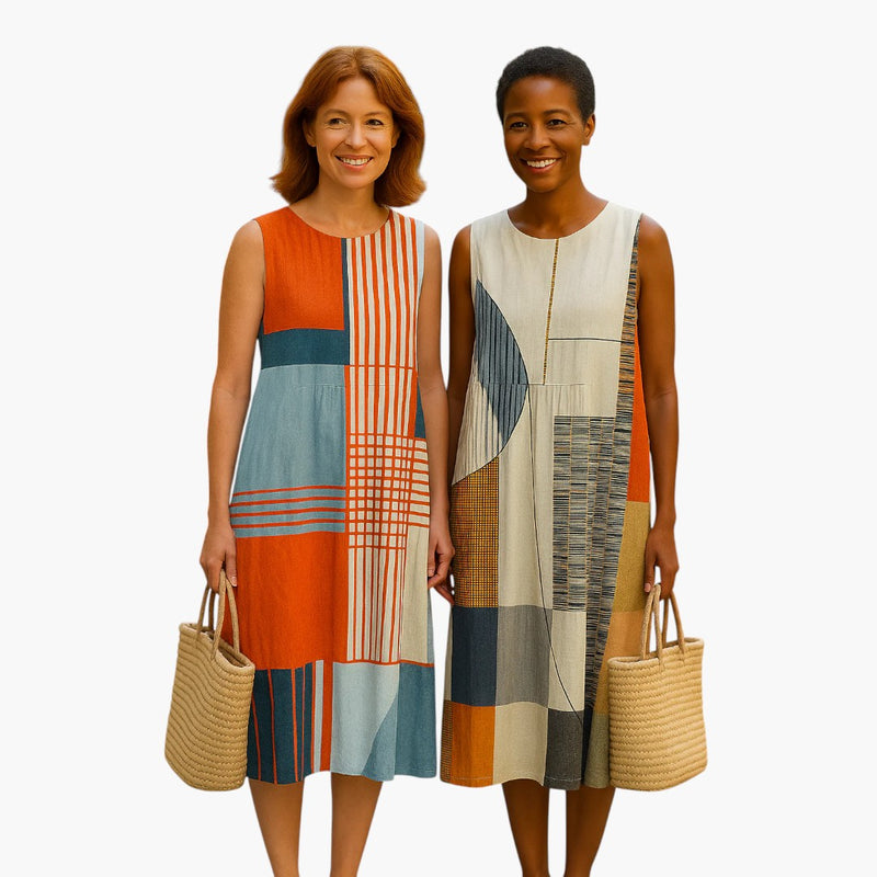 Women's Midi Dress with Sleeveless Design and Side Pockets