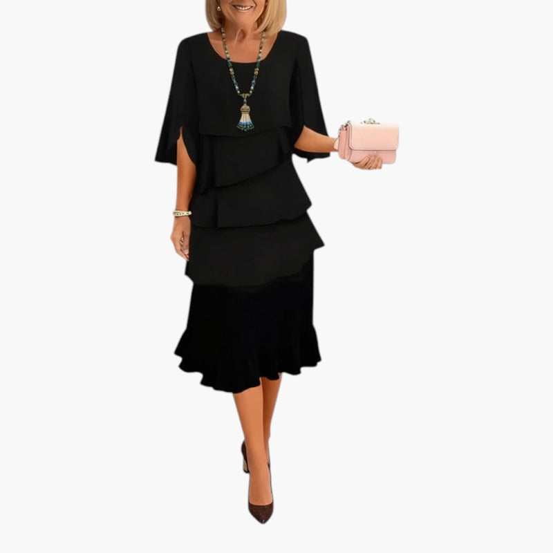 Bavane | Women's Midi Dress with Split Sleeves and Ruffle Details