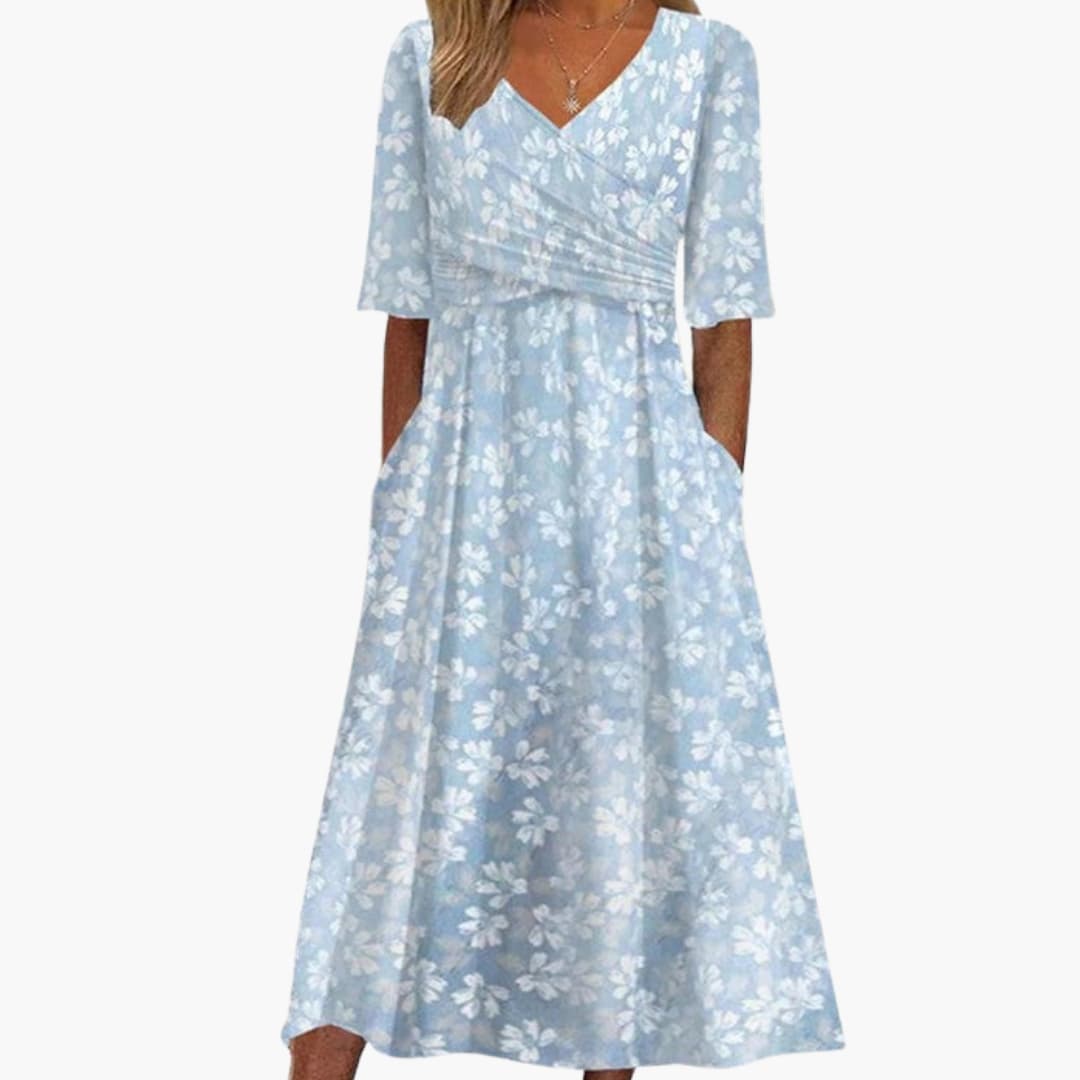 Bavane | Women's Midi Dress with V Neck and Side Pockets
