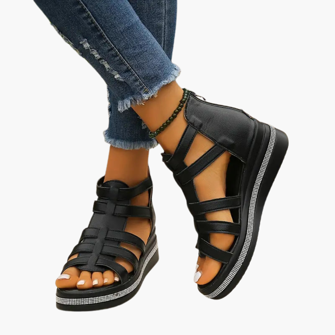 Bavane | Women's Orthopedic Sandals with Adjustable Straps and Rhinestone Detail