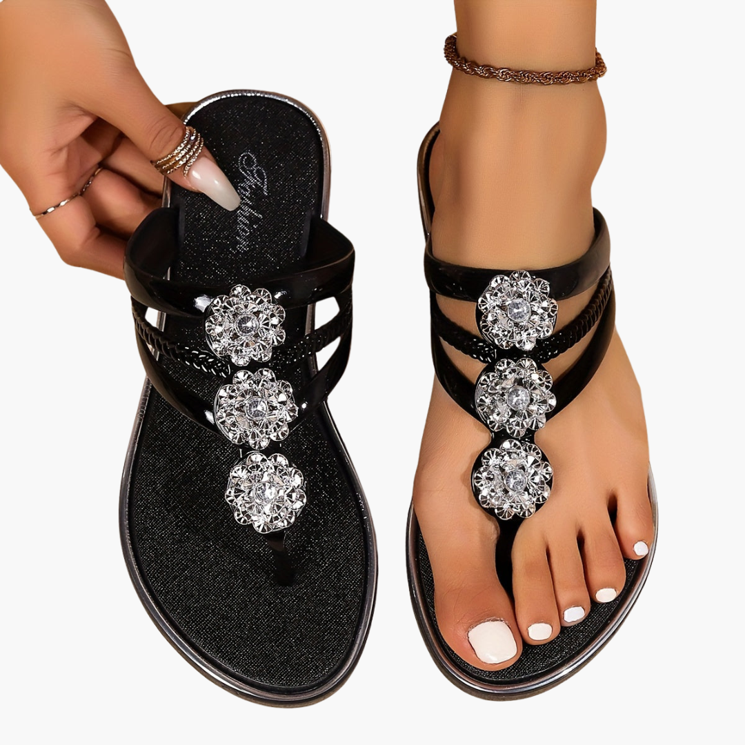 Women's Orthopedic Sandals with Rhinestone Straps and Cushioned Insole