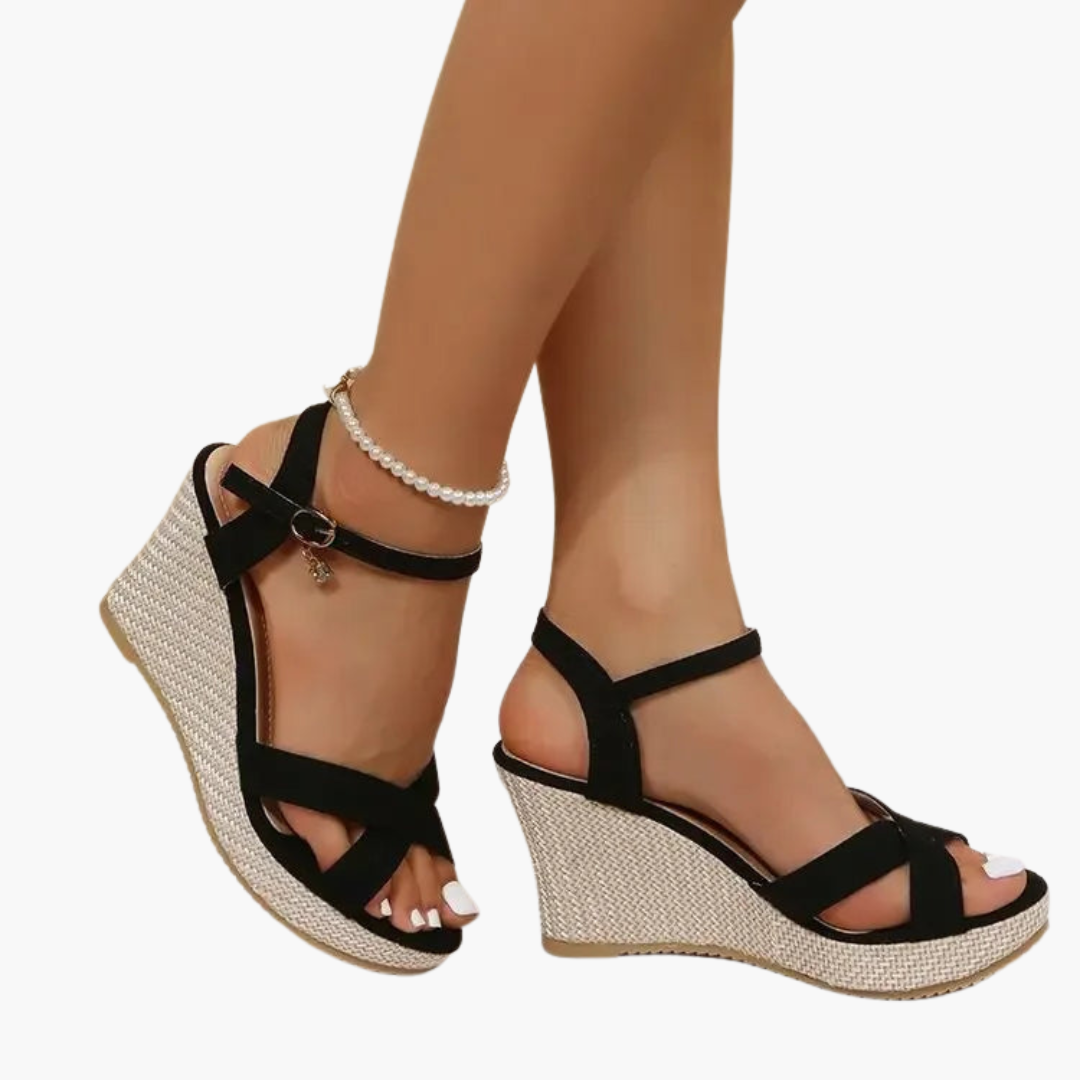 Women's Orthopedic Sandals with Wedge Sole and Buckle Strap