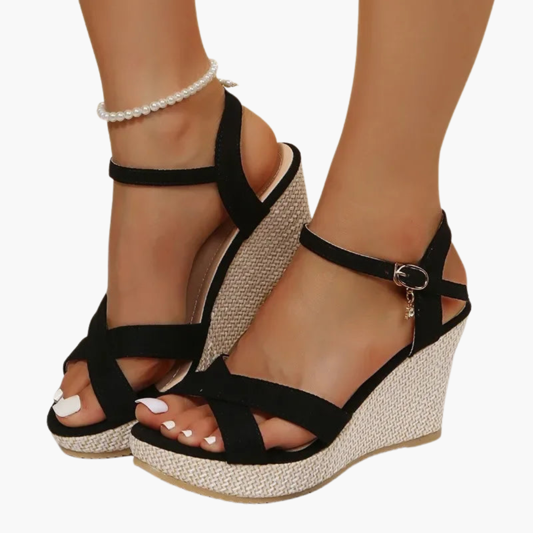 Women's Orthopedic Sandals with Wedge Sole and Buckle Strap