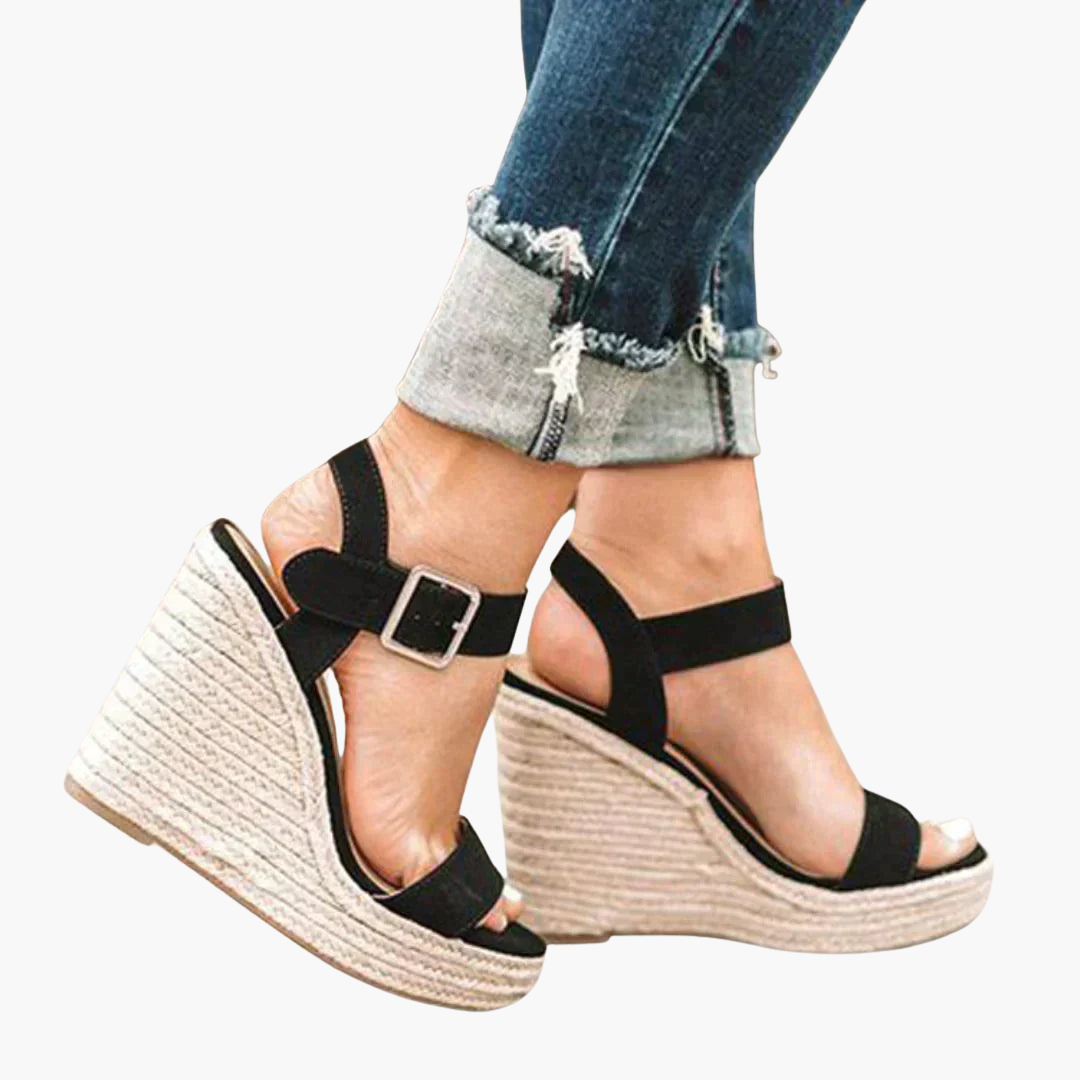 Women's Orthopedic Wedge Sandals with Buckle Strap and Woven Sole