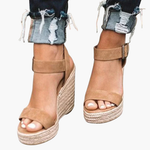 Women's Orthopedic Wedge Sandals with Buckle Strap and Woven Sole