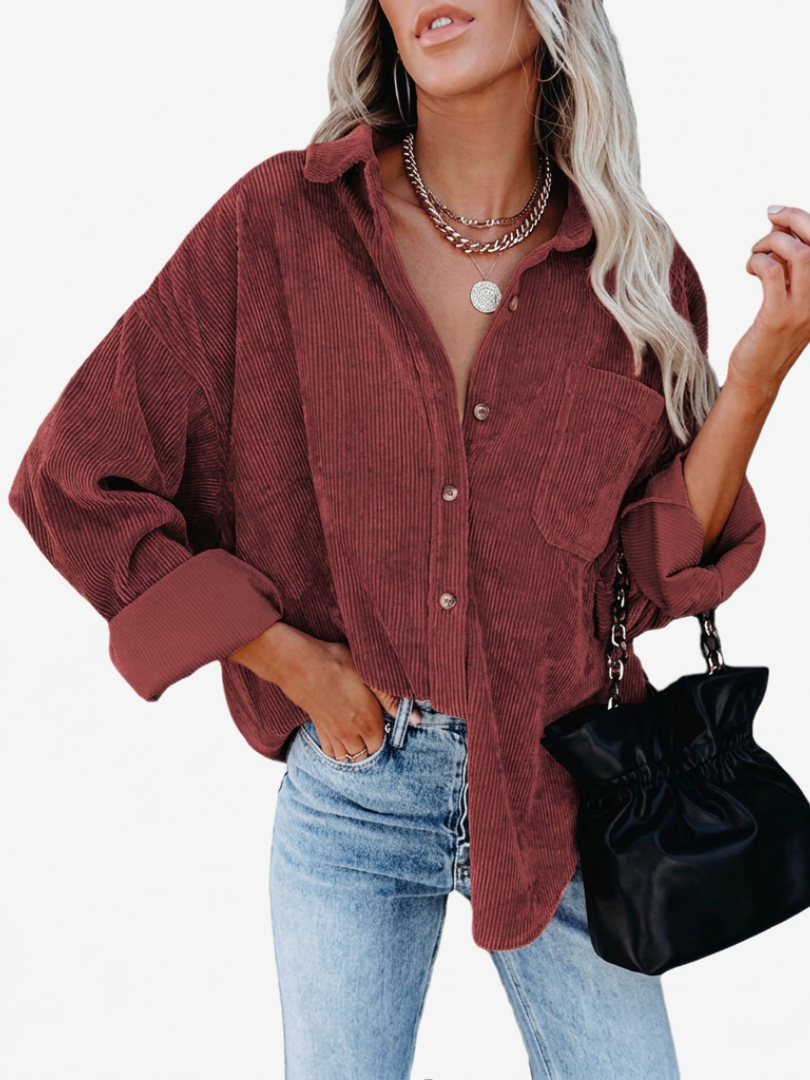 Bavane | Women's Oversized Corduroy Button-Up Shirt with Chest Pocket
